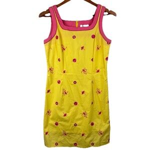 Lilly Pulitzer Spider Monkey Shift Mini Dress Size 8P Pink Yellow Sleeveless Zip